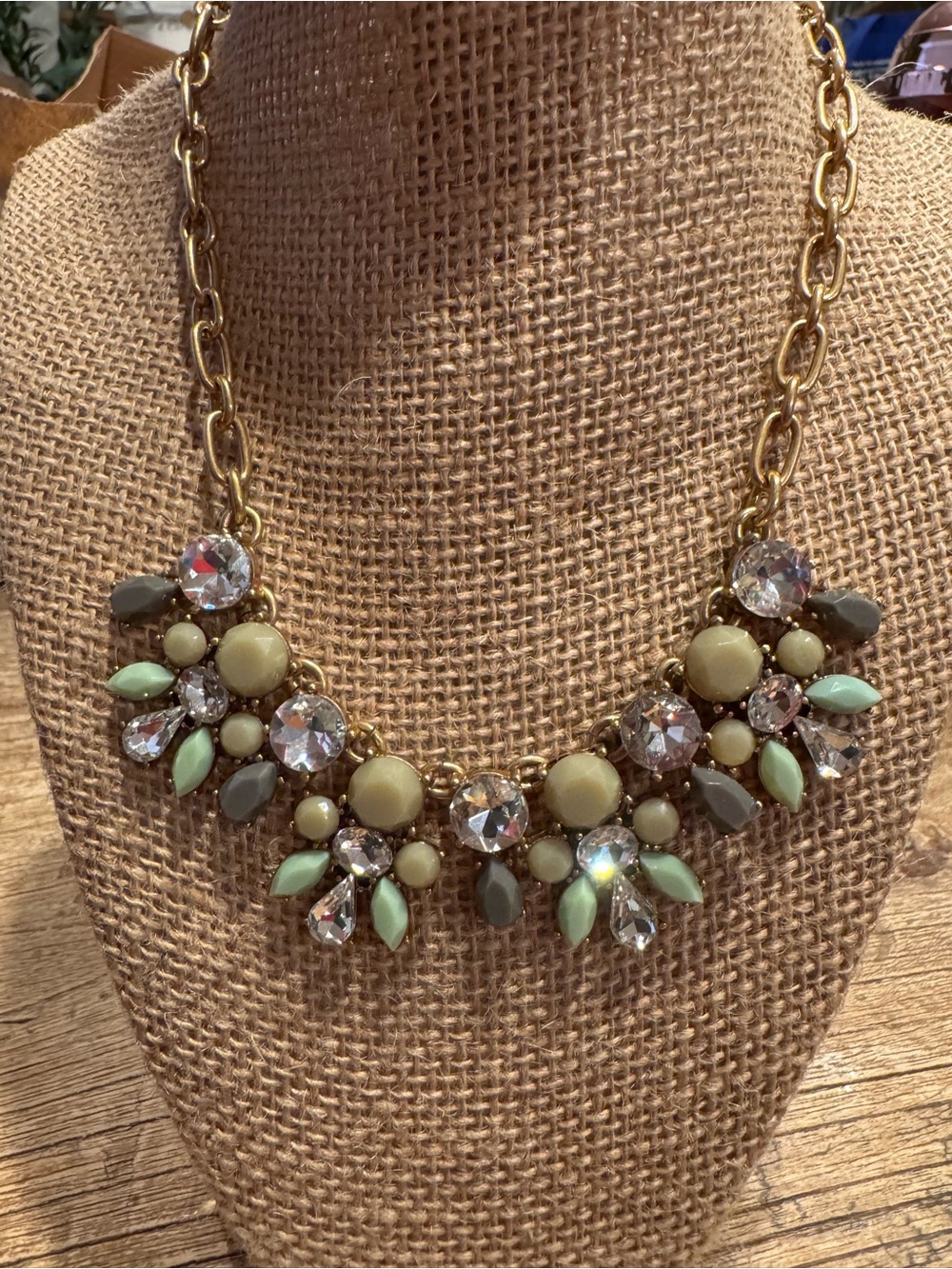 J. Crew Gold-Tone Floral Cluster Necklace with Mint and Taupe Accents